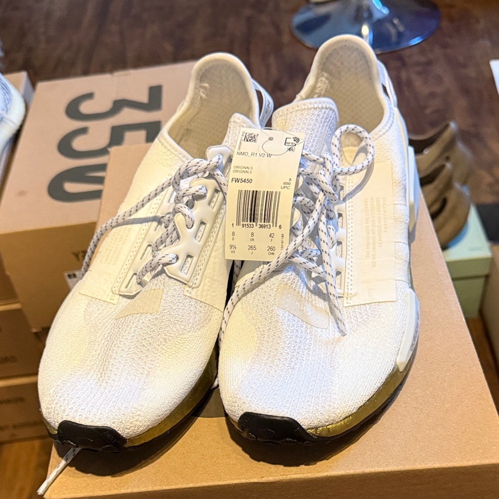 Adidas Men's White/Gold Athletic Shoes with Black Soles